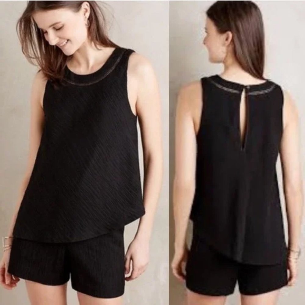 Anthropologie Elevenses Black Sleeveless Romper, Lagenlook Romper, Size M